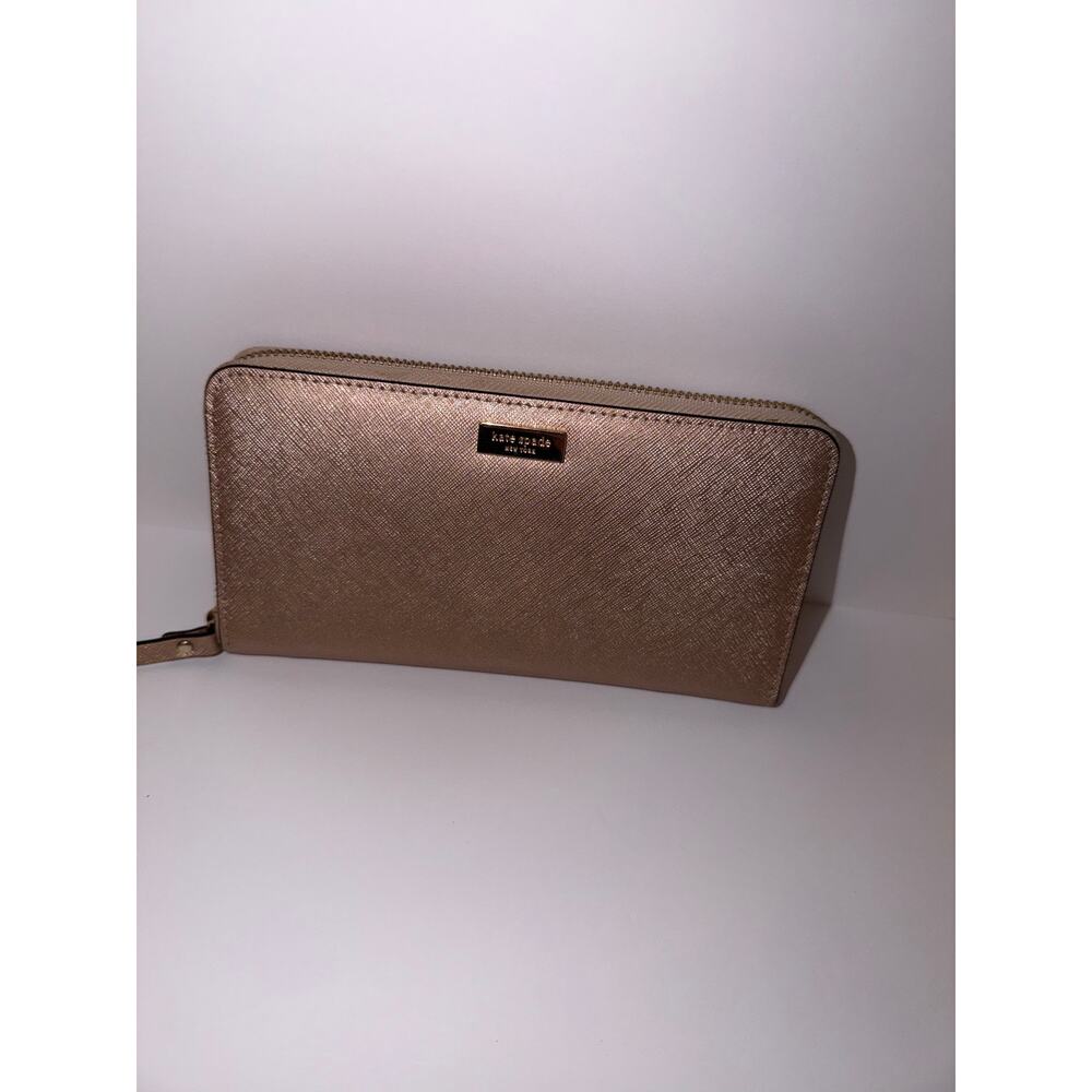 Kate Spade New York Rose Gold Metallic Zip Around Wallet Saffiano Leather